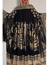 billige Boho-kjoler-Dame Lang kjole Maxikjole Boho-kjole Mote Moderne Feriereise Ut på byen Helg Normal Blomsternål i krystall Langermet Høy krage Sølv Gull Sommer