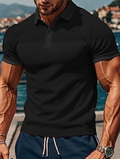 baratos Polo Clássico Masculino-Homens Camisas Polo Waffle Camisa de golfe Trabalho Casual Lapela Manga Curta Básico Moderno Tecido Botões Verão Primavera Normal Preto Branco Amarelo Vermelho Cinzento Claro Azul Claro Camisas Polo