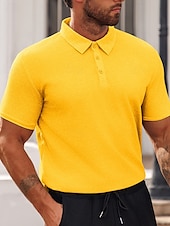 preiswerte Sport-Herren Poloshirts zum Suchbegriff: &quot;Waffel&quot; Golfhemd Arbeit Casual Kargen Kurzarm Basic Modern Glatt Knopf Sommer Frühling Regular Fit Schwarz Weiß Gelb Rote Hellgrau Hellblau Poloshirts zum