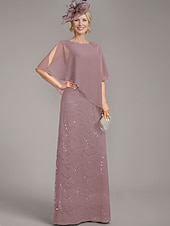 preiswerte Bodenlänge-A-Linien-Kleid, elegantes Kleid für die Brautmutter, Rundhalsausschnitt, bodenlang, Chiffon, halbe Ärmel, mit Spitze, einfarbig, 2025