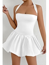 ieftine Rochii de absolvire-Pentru femei Rochie Mini Rochie albă Rochie de absolvire Rochie cu decolteu Modă Modern Absolvire Dată Petrecere ceai Fit regulat Simplu Fără manșon Gâtul halter Roz Deschis Negru Alb Roșu-aprins Vară