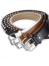 tanie Paski męskie-męski pasek punk rockowy z ćwiekami – czarny pasek ze sztucznej skóry w stylu gotyckim z nitami i metalową klamrą do jazdy na motocyklu, na koncerty i festiwale