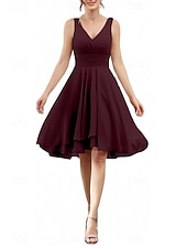 cheap Bridesmaid Dresses-A-Line Bridesmaid Dress V Neck Sleeveless Elegant Knee Length Chiffon with Ruffles / Ruching 2025