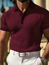 billiga Sport-Herr Våffelpikétröjor Golftröja Arbete Ledigt Kavajslag Kortärmad Grundläggande Modern Slät Knappar Sommar Vår Normal Svart Vit Gul Rubinrött Ljusgrå Ljusblå Våffelpikétröjor