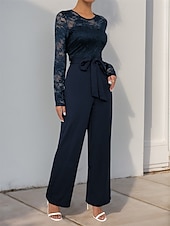 billiga Mammas jumpsuits-Jumpsuit  Byxdress Brudens Mor Elegant Avslappnad Juvel Hals Golvlängd Polyester Lång Ärmar med Spets 2025