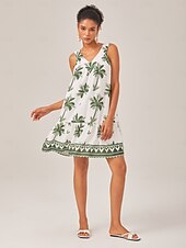 preiswerte Lässiges Kleid mit Aufdruck-Locker sitzendes Tank-Minikleid mit Resort-Print