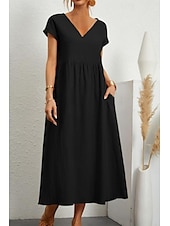 economico Vestiti-Per donna Abito Midi Abiti ispirati al lino Abito in cotone e lino Essenziale Classico Moderno Vacanza Quotidiano Ferie Vestibilità regolare Semplice Manica Corta Scollo a V Nero Verde chiaro Rosa