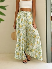 abordables Pantalon en coton et lin-Femmes Jambe large Pantalon en coton et lin Pantalons Mode Longueur complète Trèfle Cordon de serrage Poches Latérales in in france they say Pontalon wide leg Respirabilité Confortable Non Elastique