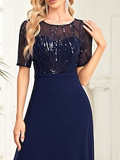 abordables Moins de 129,99 $-Robe pour mère de la mariée élégante robe de soirée décolleté rond longueur sol en chiffon spandex à manches courtes avec sequins