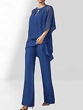 abordables Longueur du plancher-Ensemble Deux Pièces Combinaison Robe de Mère de la Mariée Invité de Mariage Élégante Col Montant Longueur de Sol Crêpe Manches 3/4 Avec Ruchés Perles 2025