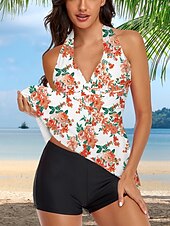 abordables Robes de bain-Femme Maillots de Bain Tankini Maillot de bain Actif Magnifique Fleur Sans Manches Maillots de bain