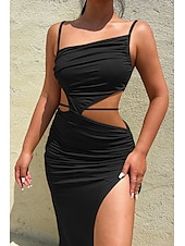 economico Abiti di Laurea-Per donna Abito Midi Abito Bianco Abito da laurea Abito Sottoveste Moda Compleanno Laurea Data Vestibilità regolare Semplice Senza Maniche Spalline sottili Rosa chiaro Nero Bianco Giallo Estate