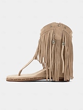 billiga Semester Sandaler-damsandaler i boho-stil med bruna fransar – trendiga och flytande skor för musikfestivaler, strandpromenader och avslappnade utomhussammankomster