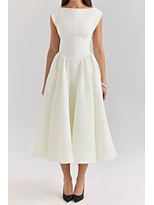 economico Abiti casual bianchi-Per donna Abito Midi Abito Bianco Moda Moderno Compleanno Laurea Data Vestibilità regolare Semplice Senza Maniche Girocollo Nero Grigio chiaro Beige Estate