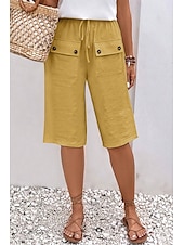 abordables Pantalon uni en coton et lin-Femmes Pantalon en coton et lin Slacks Mi-long Occasionnel Longueur Genou Naturel Uni Avec Poches Conception à cordon élastique Confortable Extérieur Tenue quotidienne Sortir Ocre Abricot Bleu ciel
