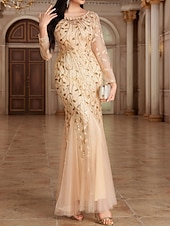 preiswerte Unter 129,99 $-Kleid Mutter der Braut Kleid Elegant Party Rundhalsausschnitt Bodendland Polyester Langarm mit Stickerei 2025
