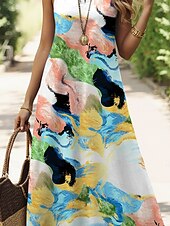 levne Boho šaty-Dámské maxi šaty A řada šaty letní šaty dovolená volný střih grafické geometrické bez rukávů V výstřih zelené léto