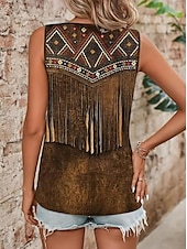 Χαμηλού Κόστους Boho αμάνικο μπλουζάκι-Γυναικείο Κολάν Λευκή Μποέμ Μπλούζα Δυτική Μπλούζα Γραφικά Μποέμ Βίντατζ Εθνοτικά Χωρίς μανίκια V Κόψιμο Κανονικά Τοπ Καθημερινά Διακοπών Εκτύπωση Χακί Καλοκαίρι