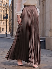 preiswerte Maxi-Röcke-Damen Rock Langer Rock Mode Lang Maxi Hohe Taille Röcke Einfarbig Gerafft Plissiert Schimmernd Mikroelastisch Täglich Ferien Silber Pfauenblau Marineblau Schwarz Frühling, Herbst, Winter, Sommer