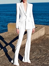 voordelige Broekpakken van mama-Pantalonpak Moeder van de Bruid Elegante Simpele Overhemdkraag Vloerlengte Katoenmix Lange Mouw met Effen Kleur