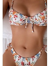 halpa Bikinisetit-Naisten Uima-asut Bikinit 2 kpl Uimapuku Avoin selkä Trooppinen Ranta-asut Kukka U kaula-aukko Hihaton Uimapuvut