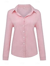 abordables Chemises-Femmes Chemise Chemises en coton et lin Boutonner Chemisier Uni Moderne Occasionnel manche longue Col de chemise Hauts Réguliers Quotidien Fête Sortir Boutons Noir Blanche Jaune Rose Claire Été