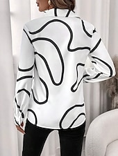 voordelige Dames Strepen &amp; Geometrische Tops-Dames Overhemd Bloemig Geometrisch Casual Lange mouw Overhemdkraag Normale tops Werk Dagelijks Uitgaan Knop Afdrukken Zwart Wit Blozend Roze blauw Zomer Lente Herfst