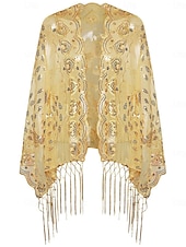 preiswerte Schals &amp; Umhänge-Retro Vintage Goldene Zwanziger 1920er Schal Wickeln Schals Der große Gatsby Flapper-Mädchen Pailletten Quastenfransen Damen Karneval Hochzeit Abendgesellschaft Maskerade Erwachsene Schal