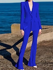 voordelige Broekpakken van mama-Pantalonpak Moeder van de Bruid Elegante Simpele Overhemdkraag Vloerlengte Katoenmix Lange Mouw met Effen Kleur