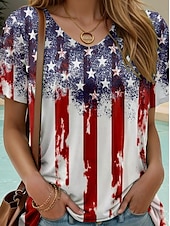 ieftine Ziua Independenței Top-Tricou patriotic pentru femei grafic cu steagul american elegant casual roșu alb și albastru cu mânecă scurtă guler rotund topuri normale printuri zilnice de weekend vin vară primăvară