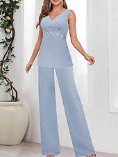 abordables Moins de 129,99 $-Ensembles de Robes Robe de Mère de Mariée  robe demoiselle d honneur Élégant Simple Col en V Longueur au sol Polyester manche longue avec Couleur Unie 2025