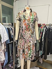 levne Tisknout květinové šaty-dámské dlouhé šaty maxi šaty ležérní šaty letní šaty s potiskem šaty elegantní móda venkovní denní plážový regular fit květinový krátký rukáv v krk zelené léto jaro podzim