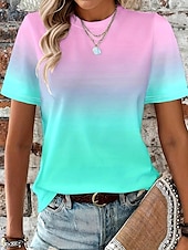 billige Tie Dye og Gradient t-skjorte-Dame T skjorte Nyanse Grafisk Fargegradering Fritid Kortermet Rund hals Vanlige topper Daglig Ut på byen Helg Trykt mønster Lyseblå Sommer