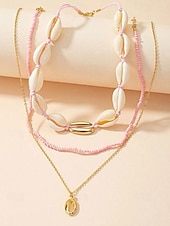 cheap Women&#039;s Necklace-Women&#039;s Boho Cowrie Shell Necklace Set – Layered Beach Jewelry with Gold Accents, Handmade Summer Surf Choker for Vacation, Festivals &amp; Casual Wear