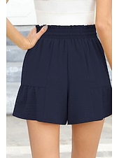 お買い得  プレーンコットンリネンパンツ-女性用 コットンリネンショートパンツ リネン風パンツ コットンリネンパンツ ストリートファッション カジュアル ショート ナチュラルウエスト 平織り ポケット 弾性巾着デザイン 通気性 快適 マイクロエラスティック カジュアル ストリートウェア 赤紫色 ワイン 海軍 アプリコット 夏 レギュラー