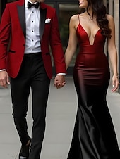 economico Abiti da matrimonio-Completi da festa da uomo Completi per il ritorno a casa Moda formale in rosso e uva Colore uniforme Vestibilità standard 2 pezzi a un bottone