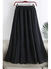 abordables Jupes-Femmes Jupe Évasé Mode Maxi Taille Basse Jupes Uni Froncé Micro-Élastique Vacances Rue Noir Blanche Rose Claire Bleu Été Coton