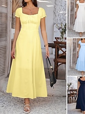 billiga Vita fritidsklänningar-Dam Långklänning Maxiklänning Vit klänning Vardagsklänning Swingklänning Sommarklänning Mode Modern Elegant klänning Dagligen Datum Helgen Normal Slät Kortärmad Fyrkantig hals Svart Vit Gul Marinblå