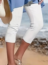 billiga Enkla Leggings-Damernas leggings capribyxor med hög elasticitet semester mode hawaiianska vadlängd midjehöjd ensfärgade tryck andningsbar mjuk semester avslappnad daglig svart vit blå sommar vår normal passform