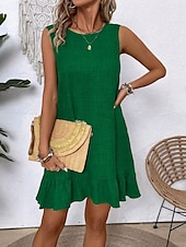 voordelige Eenvoudige jurk-Dames Mini Jurk Off The Shoulder Jurk Casual Buiten Reguliere Pasvorm Grafisch Mouwloos Ronde Hals Blauw Fuchsia Groen Abrikoos Zomer