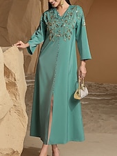 preiswerte Bodenlänge-Kleid Brautmutterkleid Elegant Party Bateau-Ausschnitt Bodenlang Polyester Langarm mit Perlenstickerei 2025