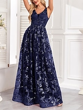 levne Večerní šaty-A-line quinceanera šaty elegantní šaty svatba svatební host dlouhé po zem bez rukávů V výstřih tyl bez zad se sklady