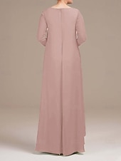 preiswerte Mit Jacke-Zweiteiliges Kleid Mutter der Braut Elegant Vintage Einfach Rundhals Bodenlänge Chiffon Langarm Jackenkleider mit einfarbig