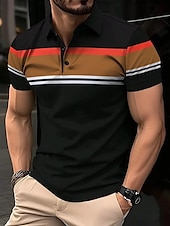 cheap Men&#039;s Classic Polo-Men&#039;s Polo Shirts Golf Shirt Business Casual Ribbed Polo Collar Short Sleeve Fashion Basic Color Block Stripes Buttons Summer Spring &amp;  Fall Regular Fit Black Polo Shirts