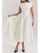 economico Abiti casual bianchi-Per donna Abito Midi Abito Bianco Moda Moderno Compleanno Laurea Data Vestibilità regolare Semplice Senza Maniche Girocollo Nero Grigio chiaro Beige Estate