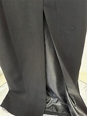preiswerte Mamas Kleider-Kleid Mutter der Braut Kleid Elegant Partykleid Schwarzes Hemdkragen Bodenlänge Polyester Langärmel mit Kristallperlen