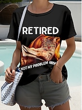 economico Maglietta di Umorismo &amp; Citazioni-Per donna Maglietta Grafico Animale Gatto Elegante Casual Manica Corta Girocollo Top Regolari Quotidiano Weekend Stampato Nero Estate Primavera