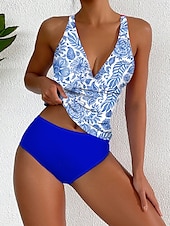 abordables Tankinis-Maillots de bain femmes Bikini 2 pièces Maillot de bain échancré Sans dos Slim Vêtements de plage Vacances Floraux Col halter Sans manches