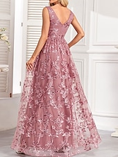 levne Večerní šaty-A-line quinceanera šaty elegantní šaty svatba svatební host dlouhé po zem bez rukávů V výstřih tyl bez zad se sklady