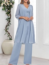 abordables Moins de 129,99 $-Ensembles de Robes Robe de Mère de Mariée  robe demoiselle d honneur Élégant Simple Col en V Longueur au sol Polyester manche longue avec Couleur Unie 2025